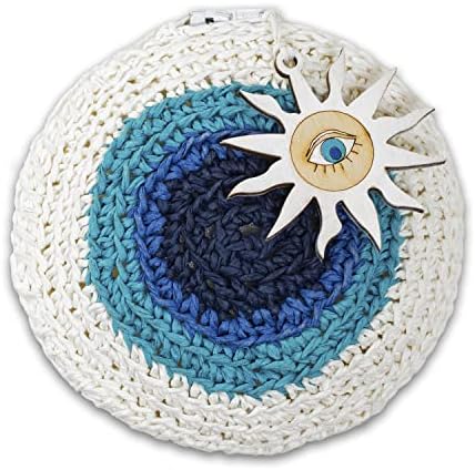 Coin Purse Small Pouches with Zipper Knit Change Pouch Bags Evil Eye Crochet Wallet (Evil Eye Round)