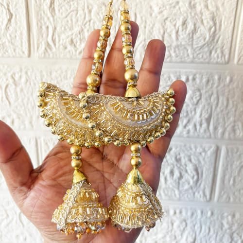 Image of Adikala Craft Store Handmade Ethnic Latkan Tassel Set of 2 for Saree Pallu, Blouse, Suits, Dupatta, Lehenga Decor | Ethnic Saree Pallu, Blouse, Suit, Dupatta & Lehenga Decoration (Golden Pearl)
