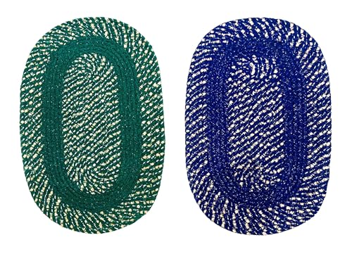 Image of doormats Outdoor Entrance|Handmade Cotton Doormat | Quick Dry, Washable Door Mat for Home, Bathroom & Bedroom (33X53 CM)(Green-Blue)