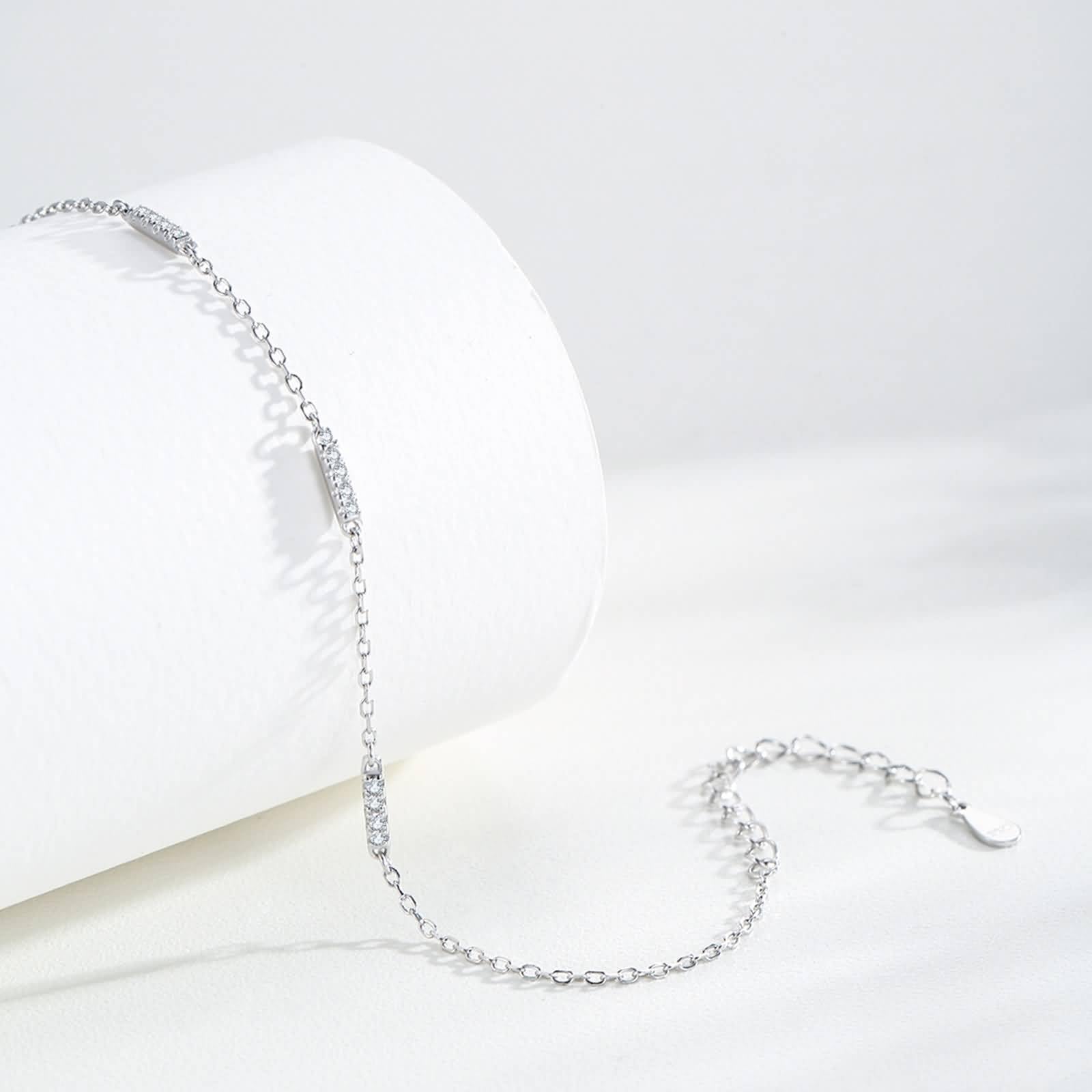 Donna Bracciali Catena Oro Bianco 9K / 14K / 18K, Catena con Diamante, Regolabile 16 CM + 5 CM, Bracciali Donna Argento