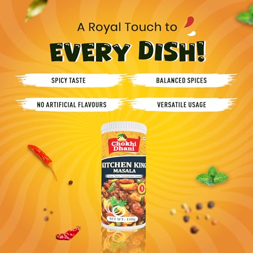 Image of Chokhi Dhani Kitchen King Masala 100g | All-Purpose Indian Spice Mix | Sabzi & Curry Masala Powder | Balanced Flavour Enhancer | Homemade Style Desi Masala | No Preservatives
