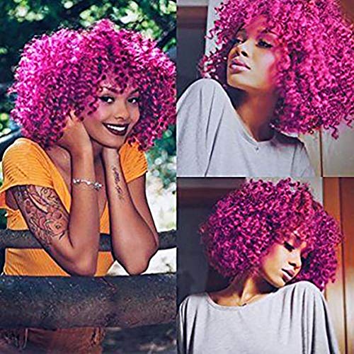 Curly Wigs for Black Women - Premium Curly Afro Wig, Short Synthetic Kinky Curly Wig with Bangs(Purple)