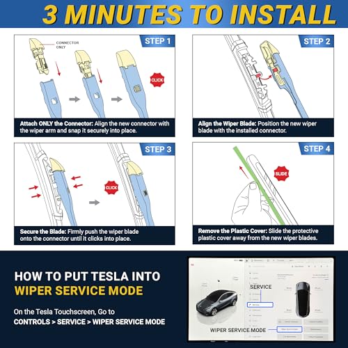 Image of Premium Silicone Windshield Wiper Blades, Carbon Fiber Design, 26 inch & 20 inch | For Tesla Model Y 2020-2025, Quiet Smooth Streak-Free Clean Wipe, All-Season OEM Quality, Front Automotive Replacement Wipers