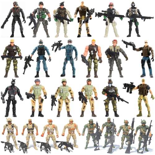 ONEST 30 Pieces Military Toy Soldiers Playset Special Forces Army Men Movable 4'' Action Figures with Weapons & Accessories for Teens Party Decoration, Camouflage
