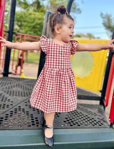 AGQT Baby Girls Plaid Dress Flutter Sleeve Gingham Spring Summer Dresses Size 6M-8T2