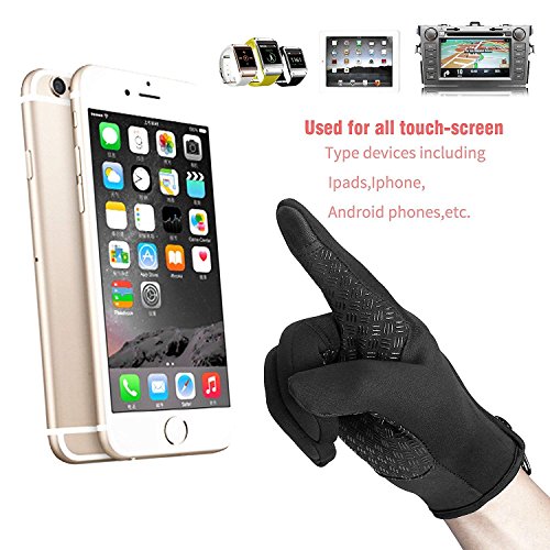 Aisprts Cycling Gloves, Full Finger Winter Thermal Touch Screen Warm Windproof Waterproof Gloves for Men and Women (Black, L)