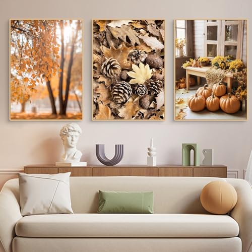 Posters d'automne 40x50 cm avec pommes de pin et citrouille