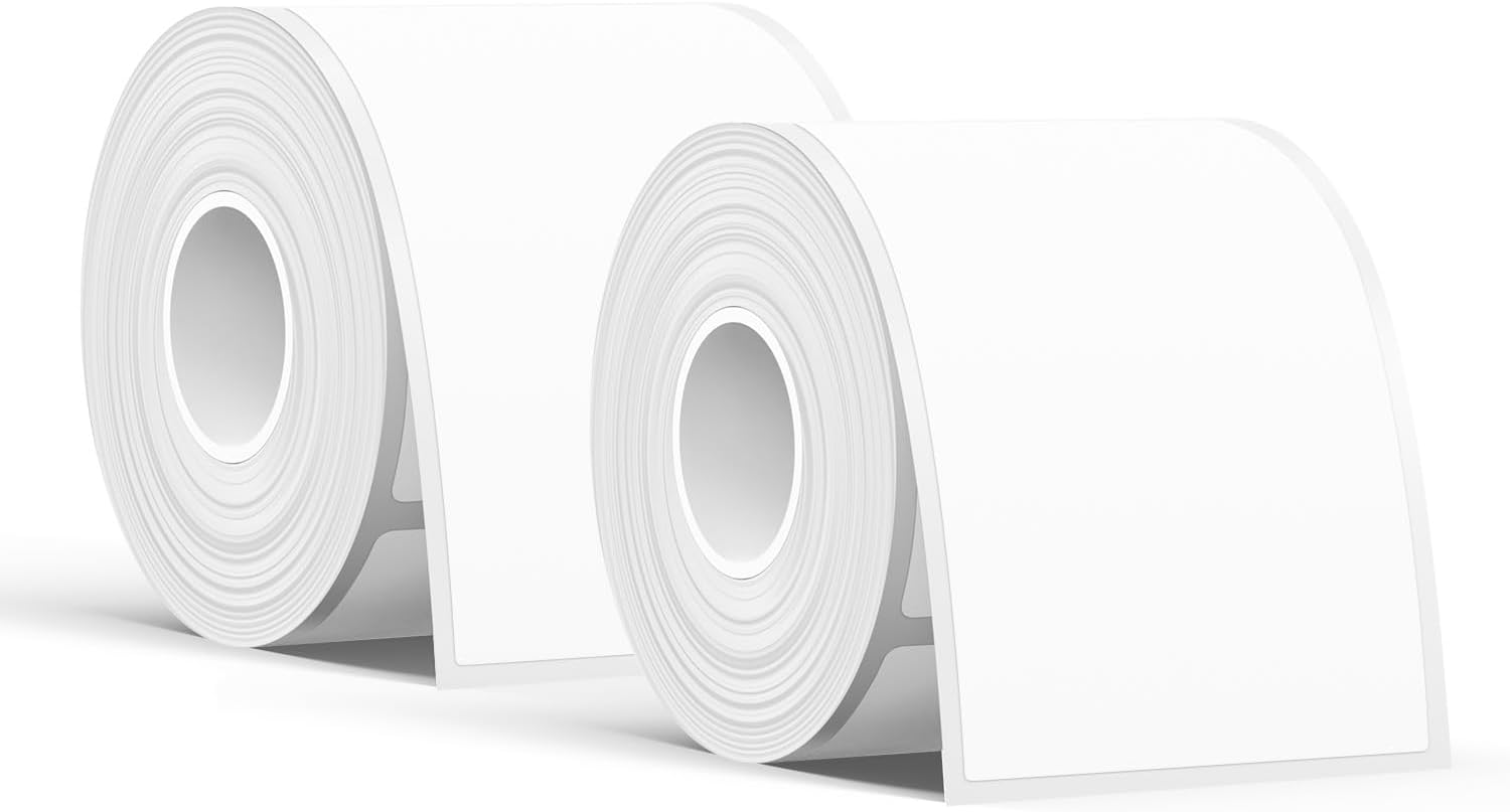 T50M Series Label Maker Tape, 2 Rolls 1.96'' × 3.14'' (50mm × 80mm) 100 Labels/Roll Genuine Laminated Thermal Label Tape, Waterproof Oilproof Highly Adhesive Auto Detect Labels, Black on White