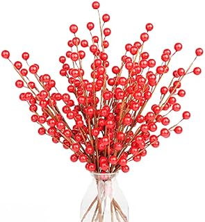 LOAVER Artificial Red Berry Stems, 12 Pcs 12.5 inches/ 32cm Christmas Tree Picks Twigs for Xmas Tree Ornaments Wreath DIY Holiday Home Decorations