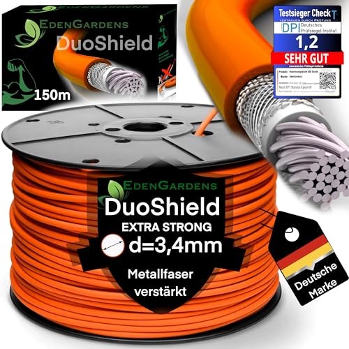 EdenGardens Mähroboter Begrenzungskabel 150m Duo Shield 3 4mm Ø EXTRA Strong 4-Schicht Panzerung mit Stahlgeflecht Begrenzungskabel bissfest & spatenfest für Rasenmäher Roboter Begrenzungskabel
