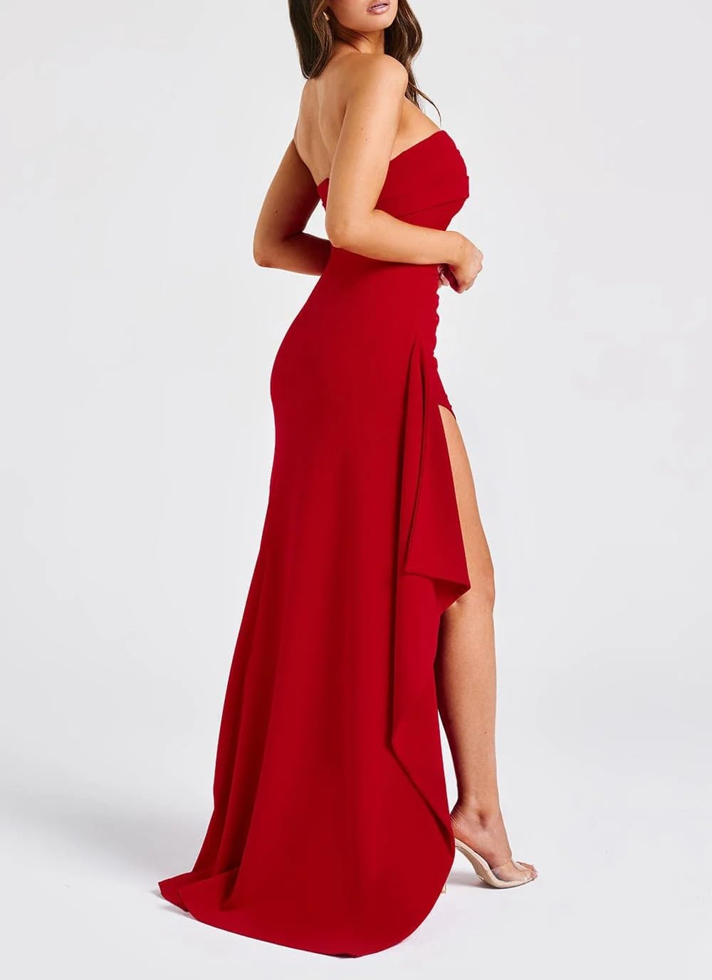 Robe longue sans bretelles pour femme avec ourlet irrégulier, fente haute, élégante, robe de soirée décontractée