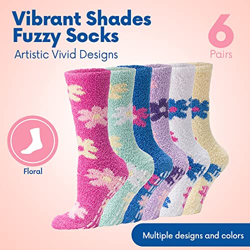Debra Weitzner Womens Bright Fuzzy Socks Non-Skid Grip Ultra Soft 6 Pairs Size 9-11 #TOP4