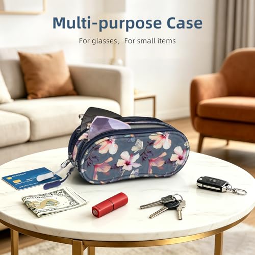 Image of FINTIE Double Sunglasses Case, Soft Portable Eyeglasses Pouch with Carabiner Clip, Dual Zipper Compartments for Men Women