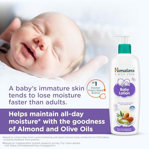 Image of Himalaya Gentle Baby Lotion 400ml with Almond oil, Olive oil, Country Mallow | No.1 Doctor-Prescribed Brand |pH 5.5 formulation | Nourishes and moisturizes your baby's skin | Safe for Newborns