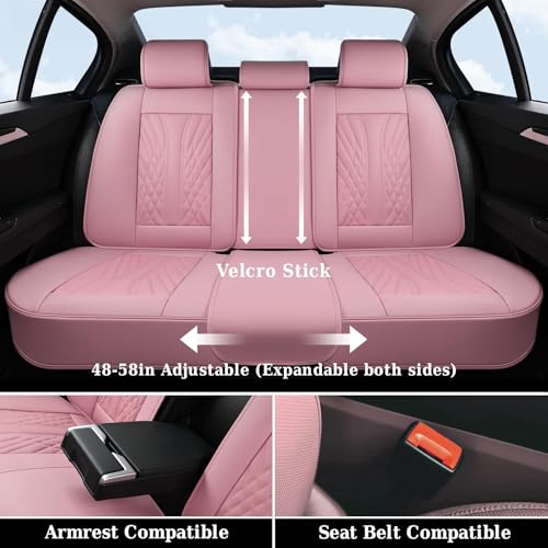 Image of Coverado Car Seat Covers Full Set, 5 Seats Front Seat Cover and Back Seat Covers for Cars, Automotive Seat Covers Nappa Leather Waterproof Seat Covers, Car Seat Protectors Universal for Cars Pink