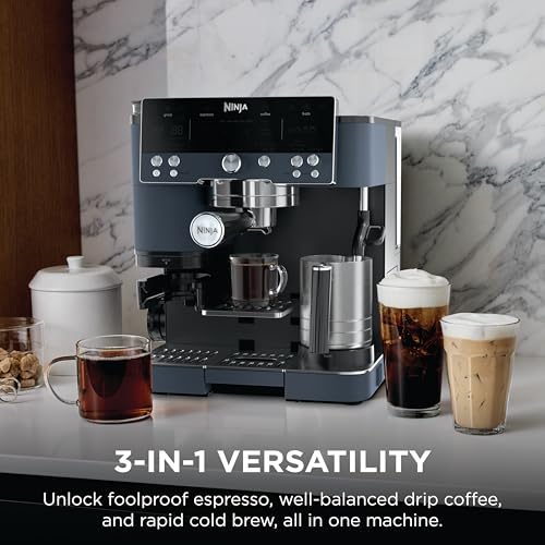 Image of Ninja Luxe Cafe Premier Espresso & Rapid Cold Brew, Cyberspace, ES601CY | Drip Coffee, Built-in Coffee Grinder, Hands-Free Milk Frother, Assisted Tamper for Cappuccinos & Lattes
