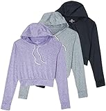 Real Essentials 3 Pack: Women's Dry-Fit Long Sleeve Cropped Hoodie - Athletic Hooded Crop Sweatshirt (Available in Plus Size) - Set 2, S