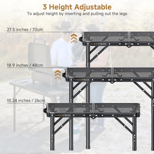 Image of Folding Camping Table, 22.8 inchx15.7 inch Picnic Table, 3 Adjustable Height | 2-Fold Mesh Black Aluminum, Handle for Party Dining Garden Patio, Max 27.5 inch Folding Table