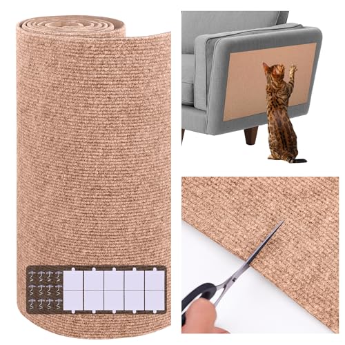 Cat Scratch Furniture Protector Adhesive Trimmable Cloth Couch Anti-Scratch Cover DIY Climb Couch Protector from Cat Claws, Covering Cat Tower, Replacement Pads (Beige, 15.7'' x 23.6'')
