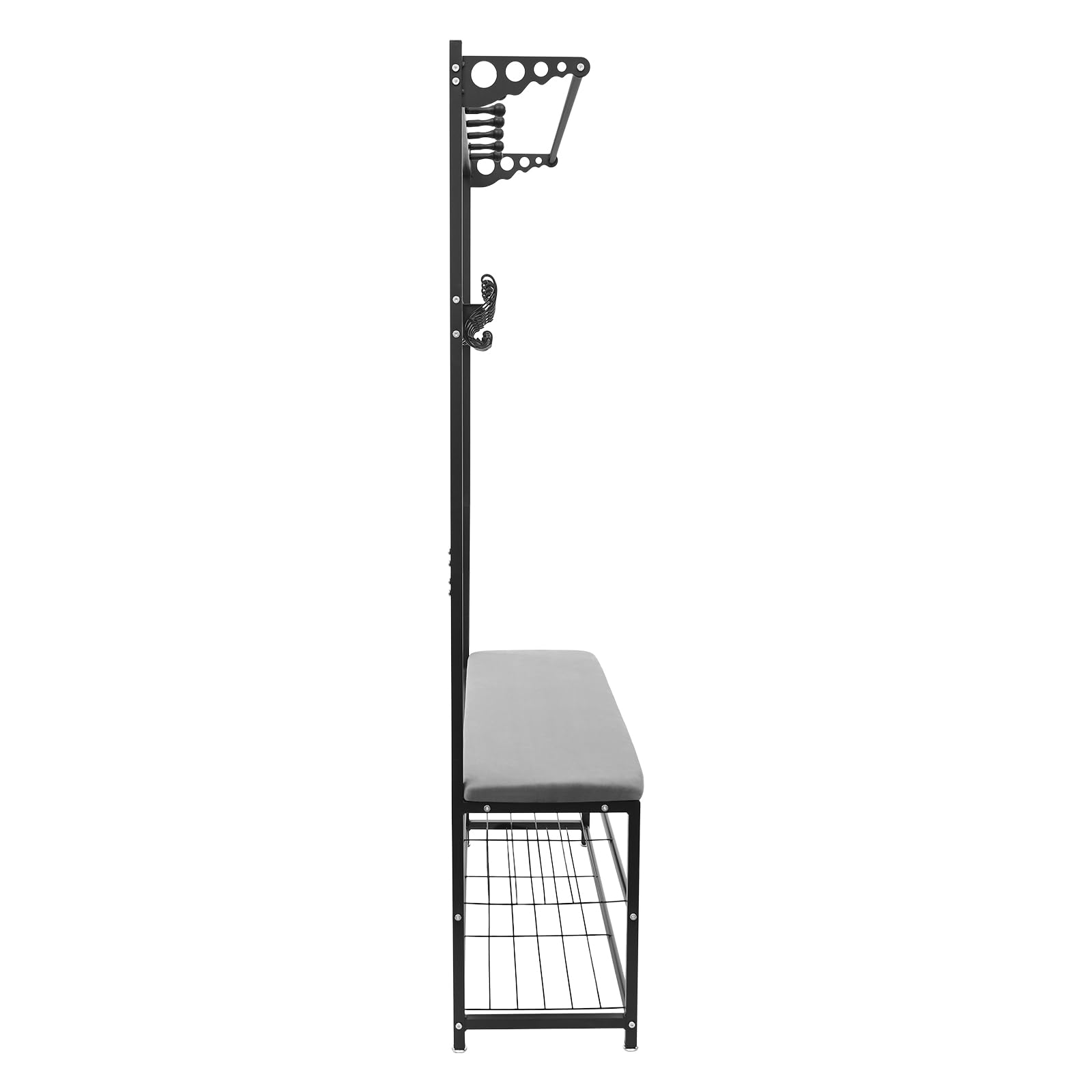 Perchero con zapatero, perchero de metal con 11 ganchos y zapatero, espacio de almacenamiento bajo el asiento, estantería para pasillo, salón, oficina, dormitorio, altura 170 cm