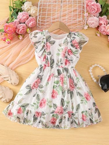 Image of TAGAS Girls Swiss Dot Floral Print Dress Sleeve Less Round Neck Elastic Waist Dress for Girls(KD-399)