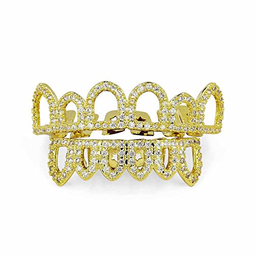 Parrilla de dientes inferiores de oro 18k con diamante de imitación unisex