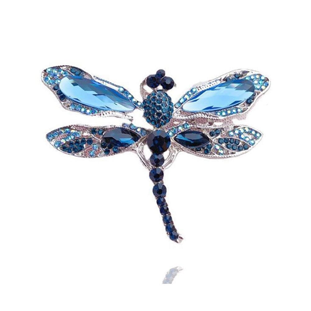 Dragonfly Brooches, Rhinestone Crystal Brooch Pins, Vintage Animal Collar Pins for Coat Shirt Suit Jacket, Jewelry Gifts for Men Women, Metal, white sapphire