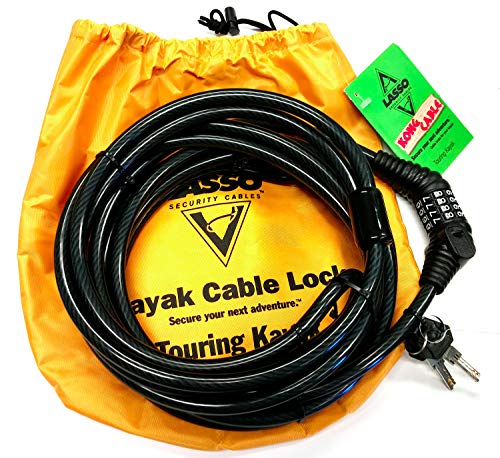 Lasso Security Cables Kong Kayak Lock - Key and Combination Lock for Touring Kayaks - 1/2" Vinyl...