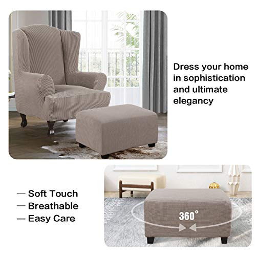 Image of H.VERSAILTEX Ottoman Cover Slipcover Rectangle Fit Length 29 inch-34 inch Footrest Sofa Slipcovers Stool Cover Footstool Protector Covers Feature Stretch Thick Soft Jacquard Fabric Removable Washable - Taupe