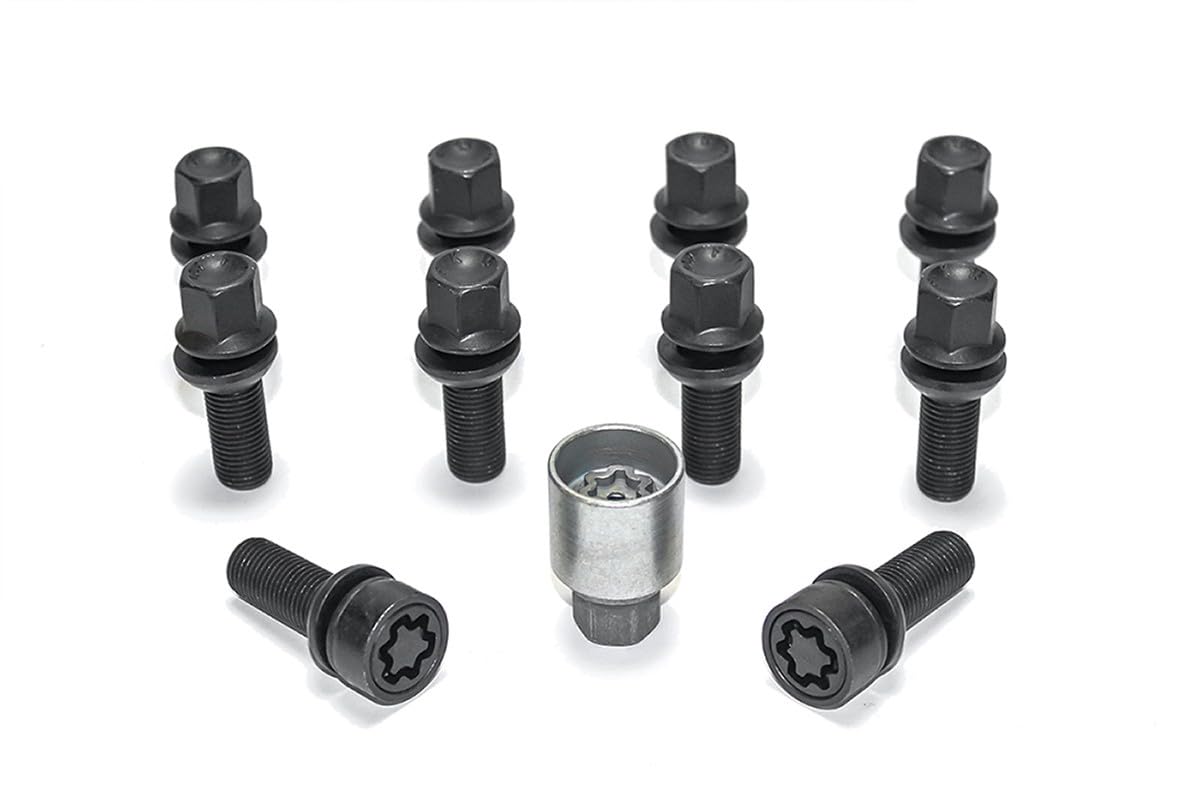 H&R Set Bulloni Ruota sferici R13 M14x1.50 - Lunghezza 39mm - Nero - 10 Pezzi (PE. per Audi S5) - incl. Bulloni Antifurto