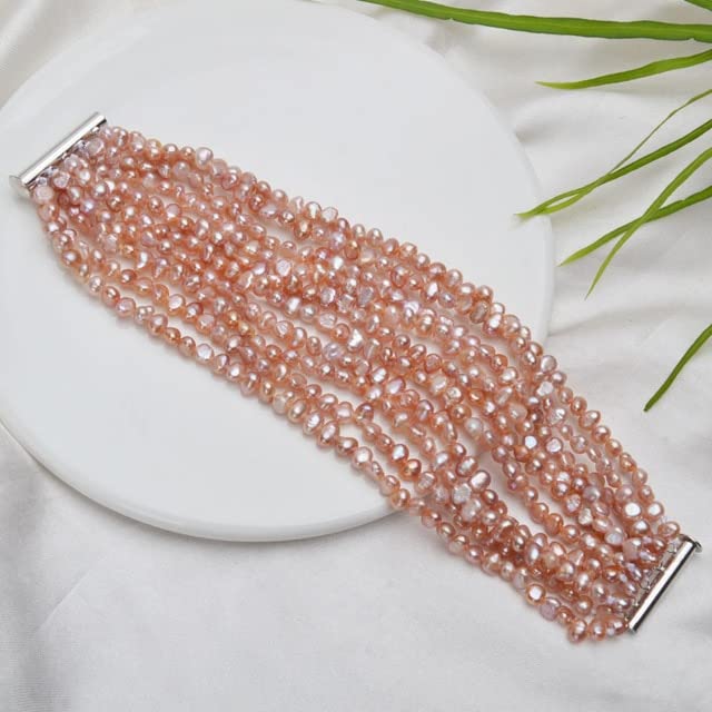 Braccialetto di Perle d'Acqua Dolce Naturali Multistrato per Donne Splendidi Gioielli di Perle di Moda 4-5 Mm A 10 File
