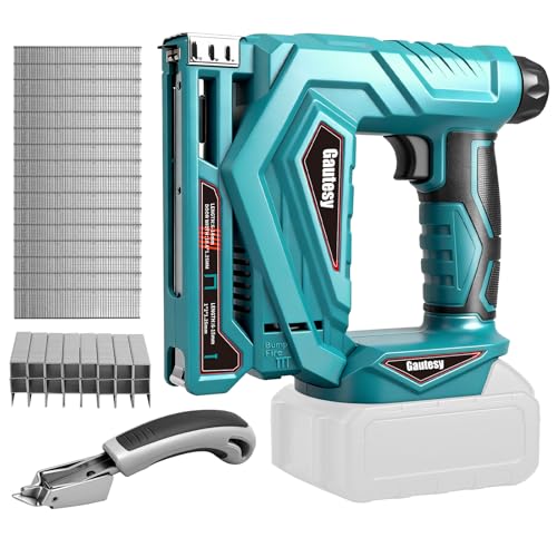 Cordless Nail Gun Compatible with Makita 18V Battery 2 in 1 Brushless Nail Gun/Staple Gun with 1000 Nails and 1000 Staples for Upholstery Carpentry and Woodworking Projects(No Battery)