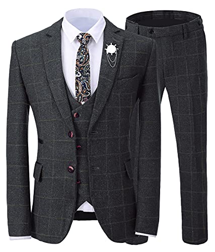 SevenBoy Retro 3 Piece Tweed Herr Check Men's Suit Slim-fit Tuxedo Suit Prom Jacket Vest Pants