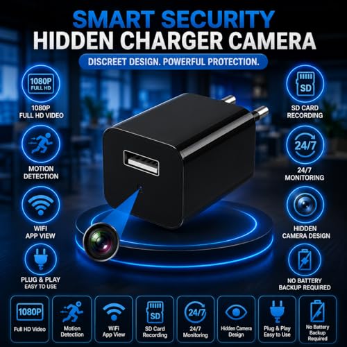 Image of Waitbird USB Charger Mini Hidden Camera 1080p Full HD Plug & Play Spy Cam | Secret Camera for Home Hidden & Office Use | Mini Spy Camera Works While Charging | Supports 256GB - Security Surveillance