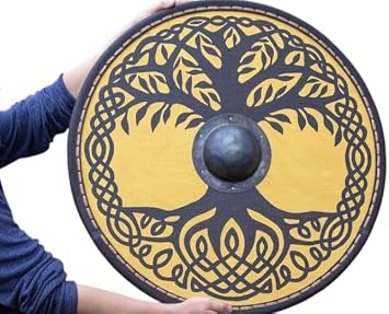 Antique avenue 24 inches Viking Tree of Life Round Shield with Metal Boss Custom Medieval LARP Shield, for Him.