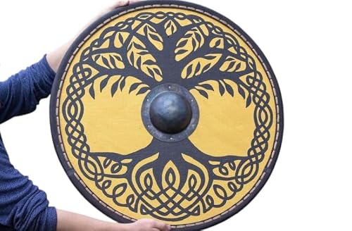 Antique avenue Bouclier rond Viking « Arbre de vie » de 61 cm avec patron en métal – Bouclier médiéval personnalisé pour lui.
