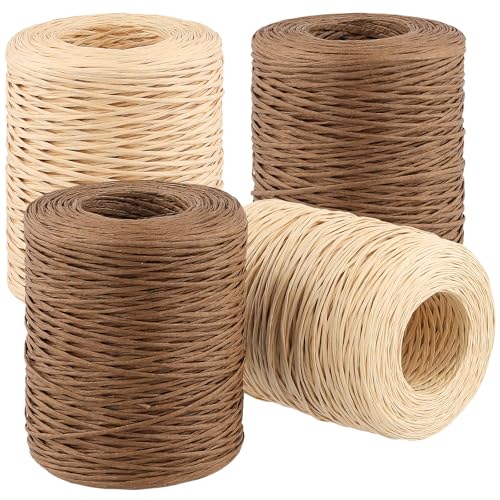 CHUENKUK 4 x 200m Papierdraht, Ø1mm Papierkordel, Papierdraht Natur, Papier Eisendraht zum DIY Hochzeitsstrauß Verpackung Blumengesteck, Dunkelbraun & Kraftpapier Farbe