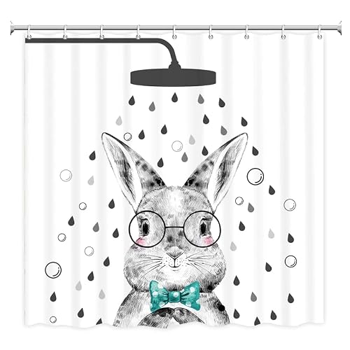 Cute Shower Curtain Easter Bunny Shower Curtains For Bathroom Minimalist Cute Rabbit Shower Spring Festival Farmhouse Bathtubs Waterproof Fabric Curtain Set Decor With 12 Hooks 72X72 Inches #TOP2