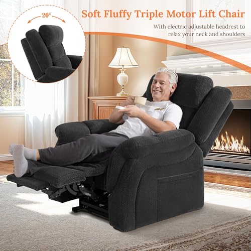Sillón reclinable eléctrico lino beige miniatura 3