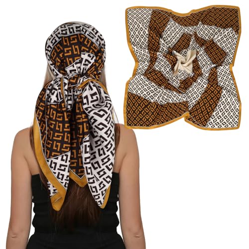 EXTREE Women's 35 inch Fashion Headscarf Silk Satin Scarf for Hair Wrapping at Night Bandana Square Scarf for Sleeping Turmeric