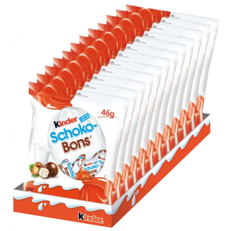 Huevos Kinder Shocobons Chocolate - Caja con 12 Bolsas de 46 gramos Chocolate con LECHE -