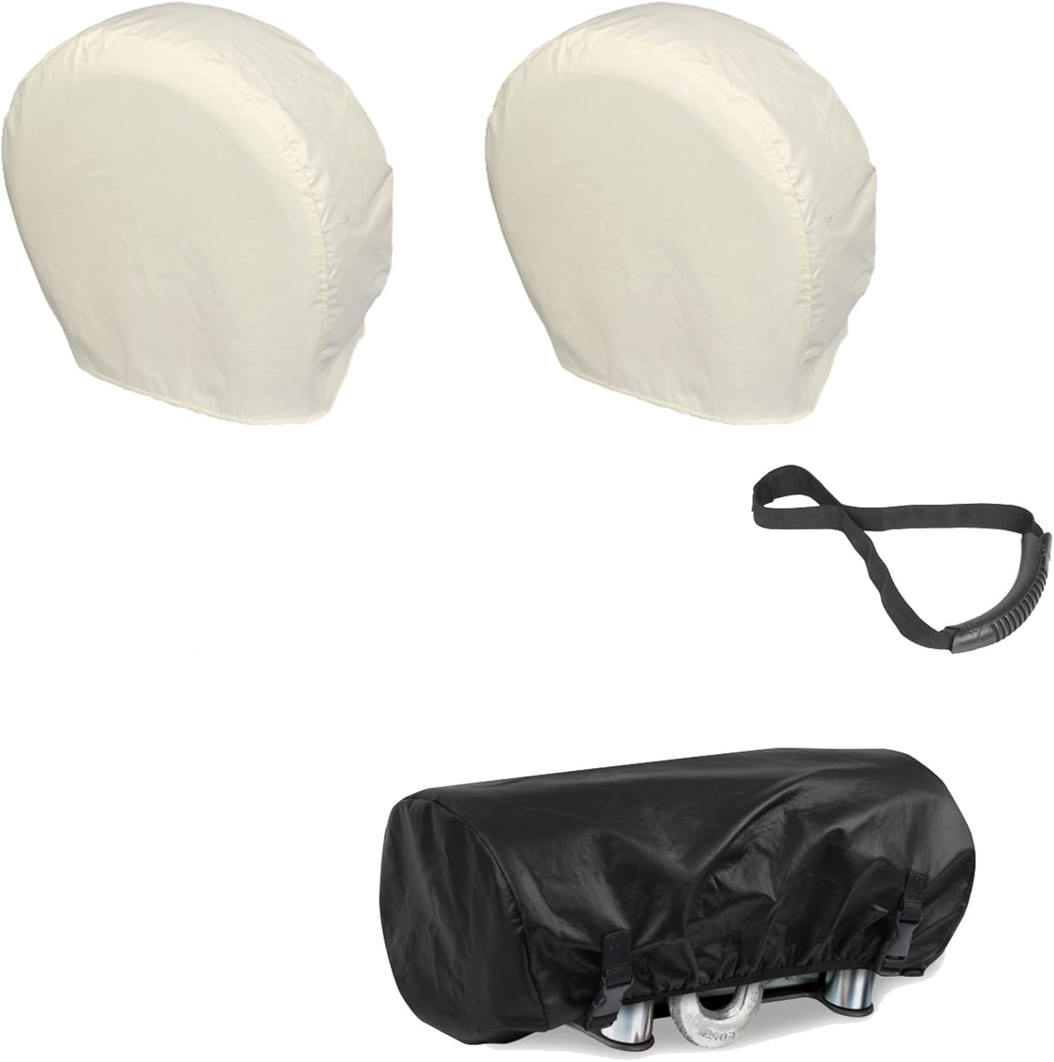Explore Land Tire Covers 2 Pack (Universal fits Tire Diameter 23-25.75 inches, White) Bundle with Waterproof Universal Winch Cover（15.5 x 8.5 x 7 inch）