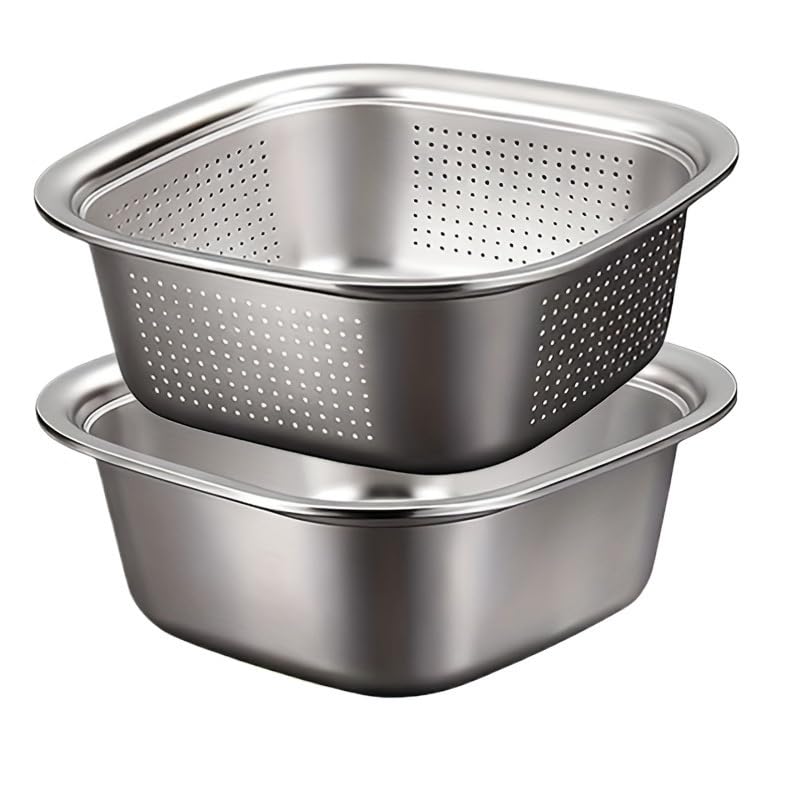 2pc Cestino di Scarico in Acciaio Inox Colino Rotondo Riso Setaccio for la Pulizia Frutta Verdura Lavaggio Bacino Filtro Utensili da Cucina per Cucina