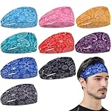 SYNVIG 9pcs Mens Running Headbands Moisture Wicking Workout Wide Sweatband for Sport Hairband Head Basketball Football Cycling Running Yoga (9pcs-Multi Color-1)