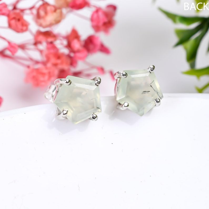 Puces d'oreilles en préhnite naturelle et argent 925 d'exception