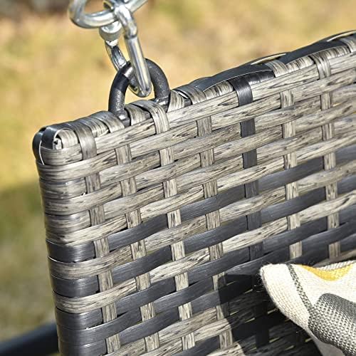 Outsunny 2 Seater Patio Rattan Swing Chair Hanging Chair Garden Loveseat Bench with Paddded Cushion