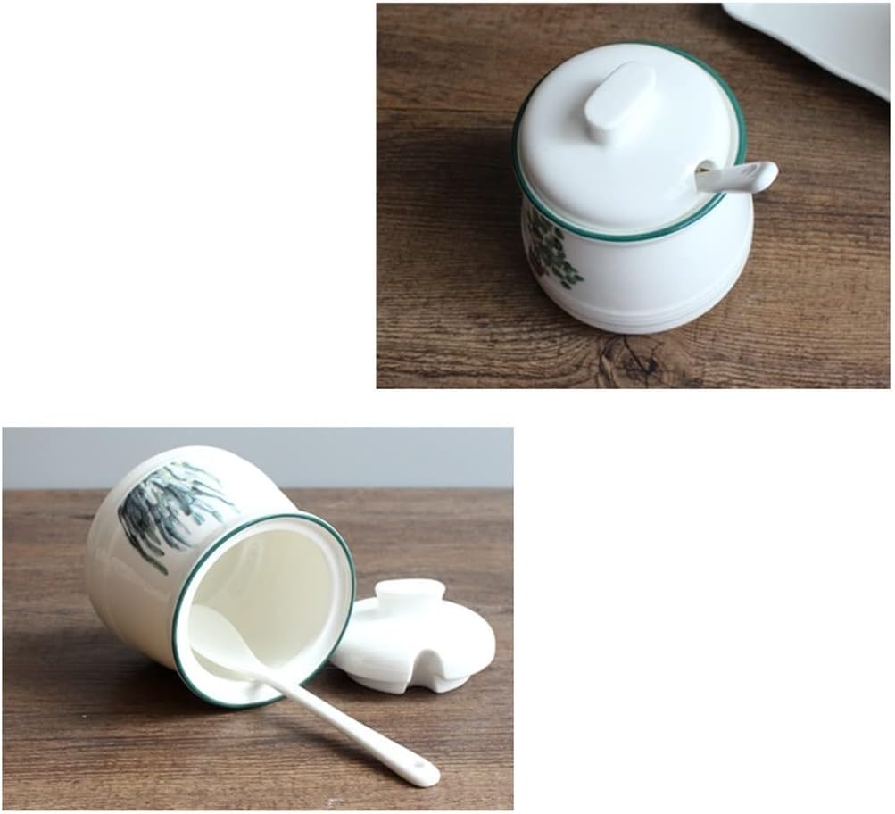 Spices Jars Condiment jar Ceramic Sugar Container Seasoning Box with Lid and Spoon Household Seasoning Pot Spice Pot Seasoning Jars