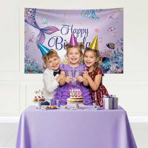 Image of SpecialYou.in Mermaid Theme Birthday Decorations Kit for Girls with Pastel Purple, Blue, Green, Silver Balloons, Mermaid Fabric Backdrop, Birthday Decoration Items for Baby Girl- 59 Pcs