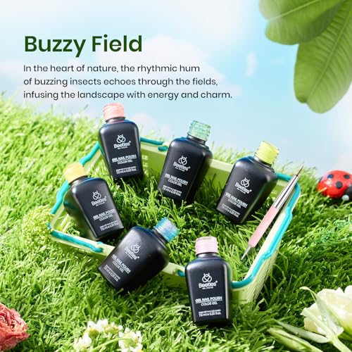 Image of Beetles Summer Gel Nail Polish Set, Yellow Coral Green Glitter Pastel Gel Polish with Bees Stickers 6 Color Buzzy Field Theme for Nail Art Gift for Women