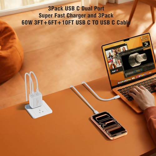 Image of 45W 3Pack White Super Fast Charger USB C Dual Port Charger Type C Fast Charging Block with 60W [3FT+6FT+10FT] USB C to USB C Charger Cord for Galaxy S26 /S25 /S24,for iPhone 17 /16 /15,for iPad and More